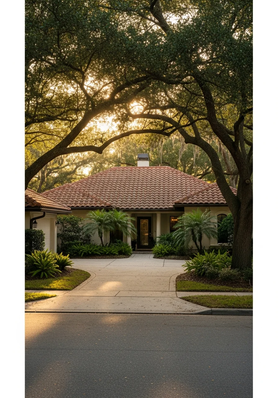 Orlando residential property exterior with contemporary finishes and landscaping typical of the city's diverse neighborhoods.